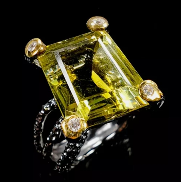 HUGE 16k biased diamond cut Natural Lemon Quarts Sterling & Rhodium ring sz8.5 - Picture 12 of 12